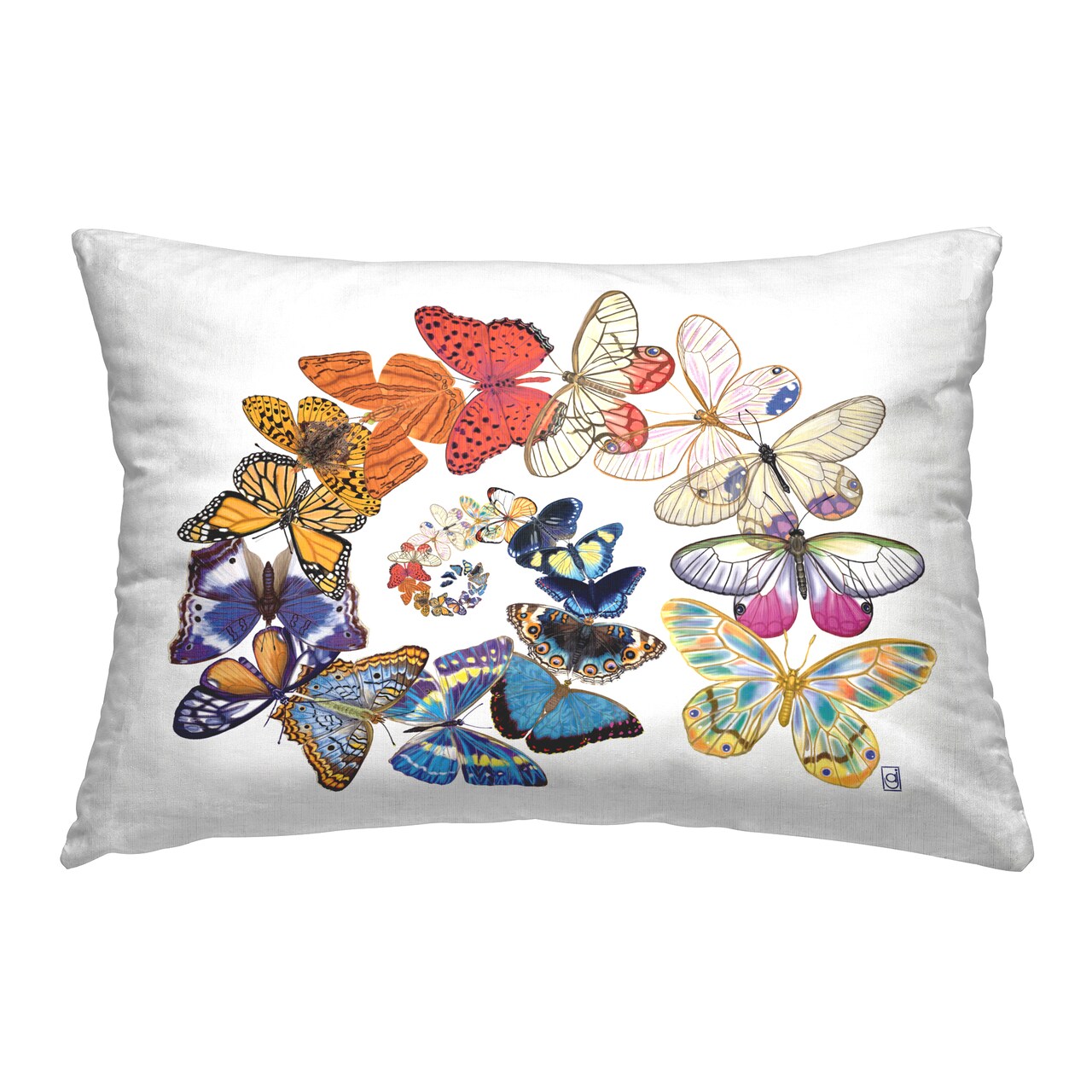 Flying Butterfly Spiral Decorative Printed Throw Pillow Design by Ann Jasperson, 14 x 7 x 20